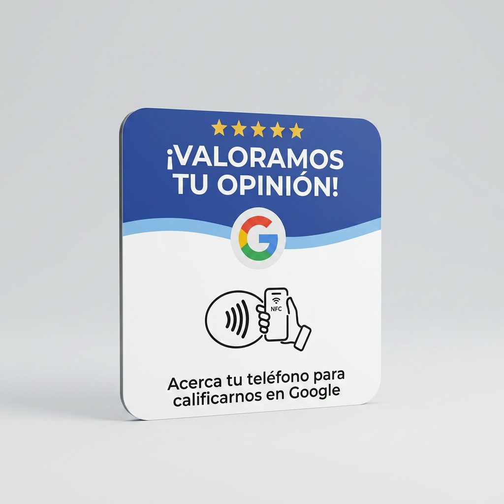 Tarjeta NFC para Google Reviews de Ankita Store con diseño azul, estrellas doradas y logo de Google